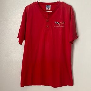 Vintage retro Corvette oversize tee red button neck T-shirt